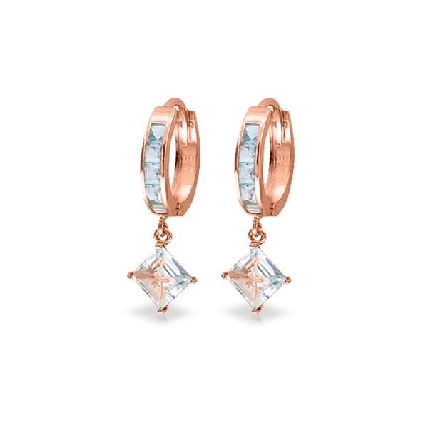 Genuine 4 ctw Aquamarine Earrings 14KT Rose Gold - REF-62Y6F