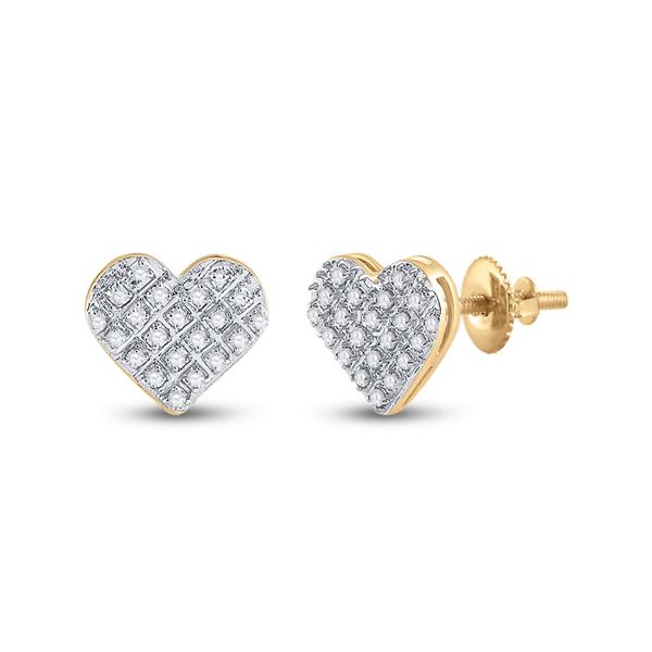 Round Diamond Heart Earrings 1/6 Cttw 10KT Yellow Gold