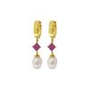 Image 1 : Genuine 9.5 ctw Pearl & Ruby Earrings 14KT Yellow Gold - REF-61R2P