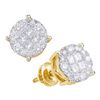 Image 1 : Princess Round Diamond Cluster Earrings 1 Cttw 14KT Yellow Gold