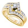 Image 1 : Diamond Chevron Bridal Wedding Ring Band Set 1/4 Cttw 14KT Yellow Gold