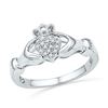 Image 1 : Round Diamond Claddagh Hands & Heart Cluster Ring 1/20 Cttw 10KT White Gold