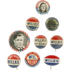 Wendell Willkie: Lot of Nine Pinbacks.