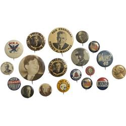 A lot of 17 campaign pins from 1908 to 1948. Various co
