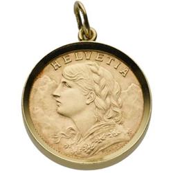 Swiss Gold Coin, Gold Pendant