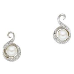 Cultured Pearl, Diamond, White Gold Earrings
