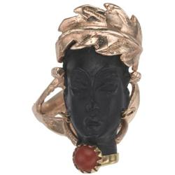 Ebony, Coral, Gold Blackamoor Ring