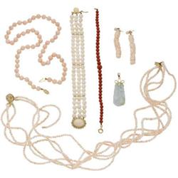 Coral, Jade, Gold Jewelry Lot
