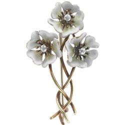 Diamond, Enamel, Gold Flower Brooch