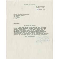 Peter O'Toole Signed Letter Agreement, 1971