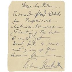 Victor Herbert Signed, Handwritten Letter