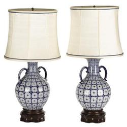 Pair of blue and white lamps