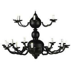 Two black wrought iron chandeliers