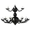 Two black wrought iron chandeliers