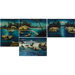 Four Asian Lacquer Panels