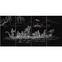 Four Asian Lacquer Panels