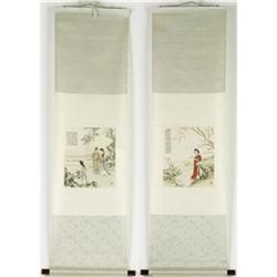 Pair of scroll paintings on silk