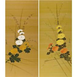 Pair of framed silk scrolls