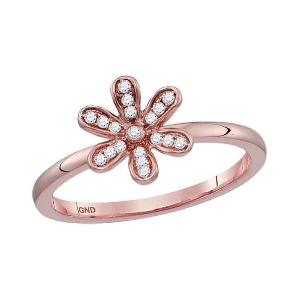 Round Diamond Flower Floral Stackable Band Ring 1/8 Cttw 10KT Rose Gold