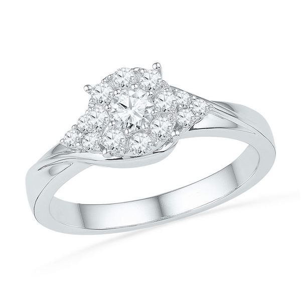 Diamond Cluster Bridal Wedding Engagement Ring 1/2 Cttw 10KT White Gold