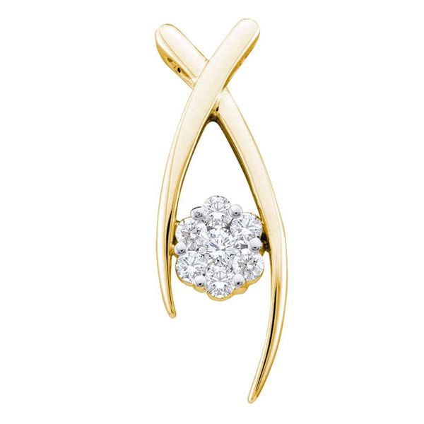 Round Diamond Flower Cluster Pendant 1/4 Cttw 10KT Yellow Gold