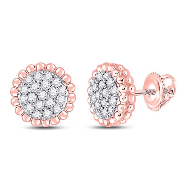 Round Diamond Flower Cluster Earrings 1/4 Cttw 10KT Rose Gold