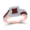 Image 1 : Round Red Color Enhanced Diamond Square Cluster Ring 3/8 Cttw 10KT Rose Gold