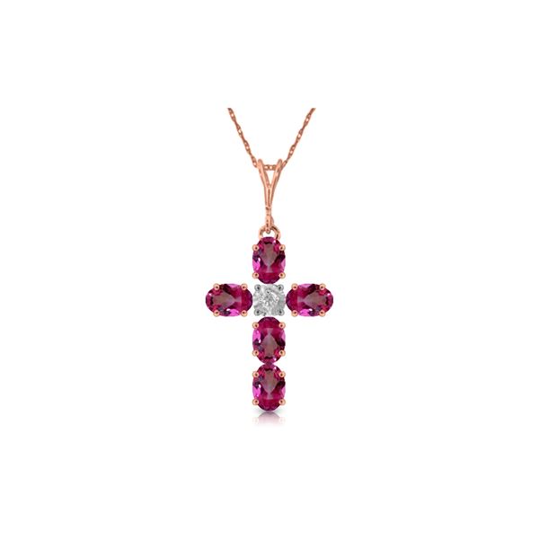 Genuine 1.88 ctw Pink Topaz & Diamond Necklace 14KT Rose Gold - REF-39P8H