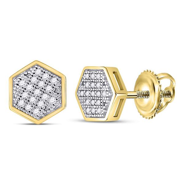Round Diamond Hexagon Earrings 1/10 Cttw 10KT Yellow Gold