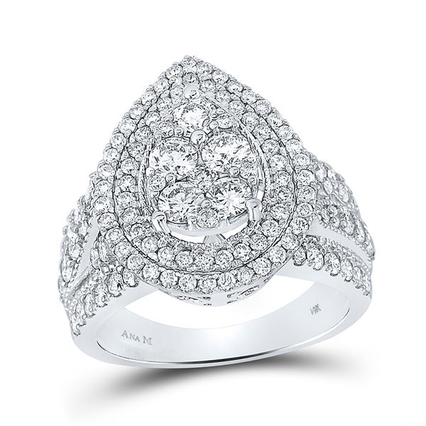 Diamond Pear Cluster Bridal Wedding Engagement Ring 2 Cttw 14KT White Gold