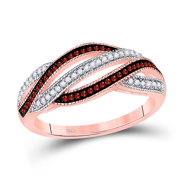 Round Red Color Enhanced Diamond Fashion Band Ring 1/4 Cttw 10KT Rose Gold