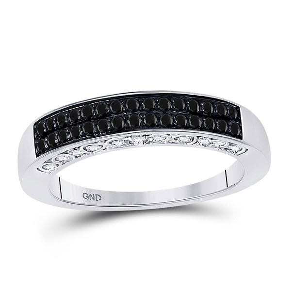 Round Black Color Enhanced Diamond Band Ring 1/2 Cttw 10KT White Gold