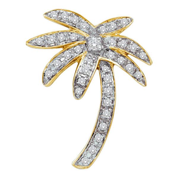 Round Diamond Palm Tree Nautical Pendant 1/4 Cttw 14KT Yellow Gold