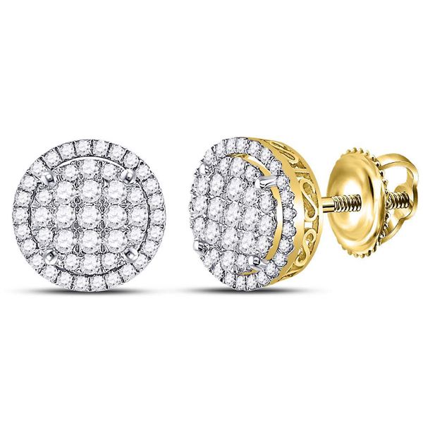 Round Diamond Circle Frame Cluster Earrings 1-1/4 Cttw 14KT Yellow Gold