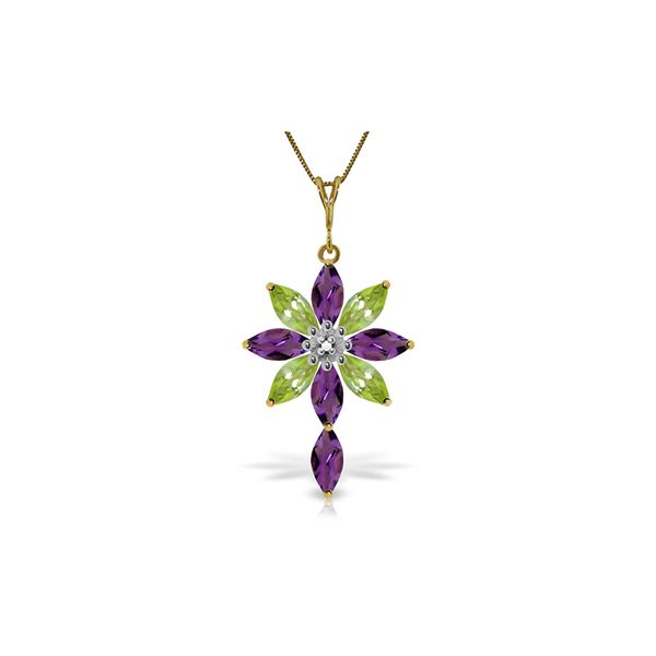 Genuine 2.0 ctw Amethyst, Peridot & Diamond Necklace 14KT Yellow Gold - REF-47Y4F