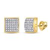 Image 1 : Round Diamond Square Cluster Earrings 1/5 Cttw 10KT Yellow Gold