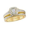 Image 2 : Diamond Cluster Matching Wedding Set 1/10 Cttw 10KT Yellow Gold