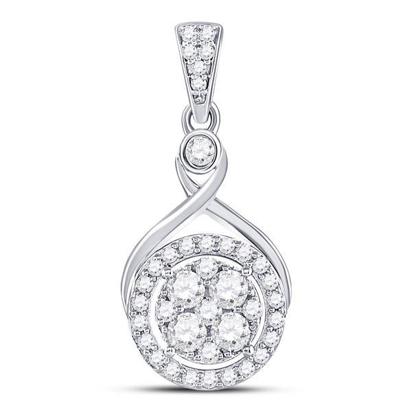 Round Diamond Circle Cluster Pendant 1/2 Cttw 10KT White Gold