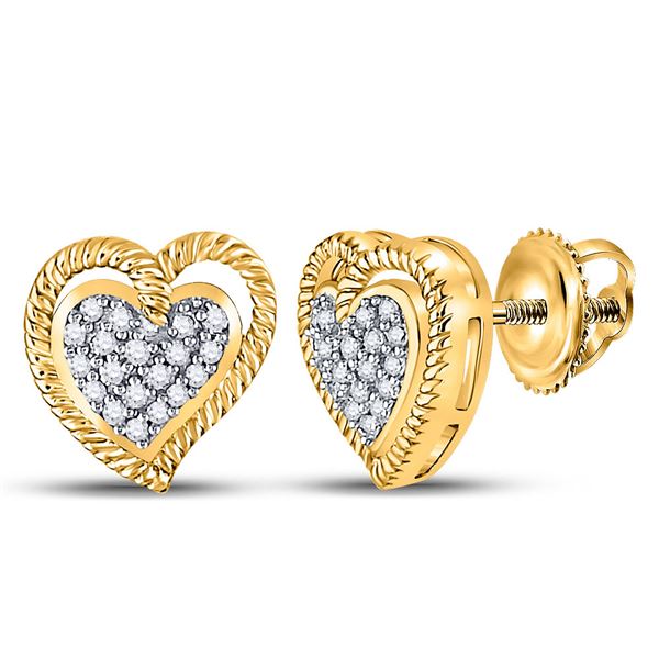 Round Diamond Milgrain Heart Cluster Earrings 1/10 Cttw 10KT Yellow Gold