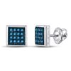 Image 1 : Round Blue Color Enhanced Diamond Square Earrings 1/10 Cttw 10KT White Gold