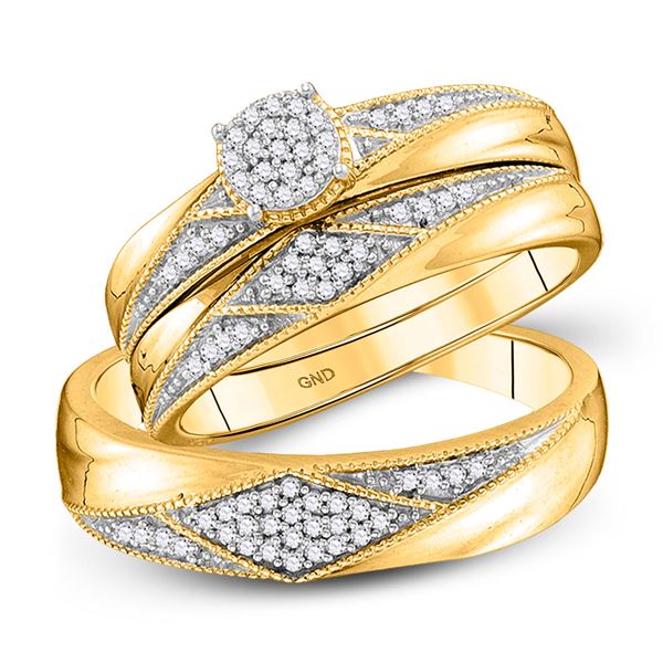 Diamond Cluster Matching Wedding Set 1/4 Cttw 10KT Yellow Gold
