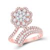 Image 1 : Round Diamond Bypass Flower Cluster Ring 1-1/2 Cttw 14KT Rose Gold