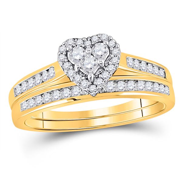 Heart Bridal Wedding Ring Band Set 1/2 Cttw 10KT Yellow Gold