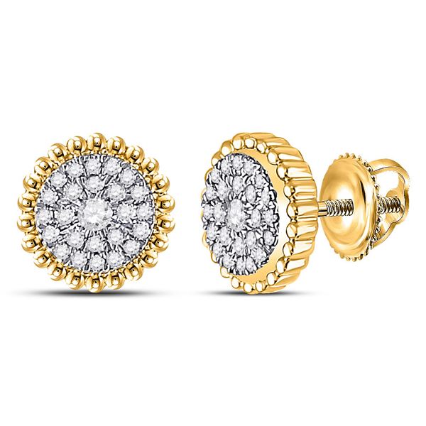 Round Diamond Beaded Halo Cluster Earrings 1/4 Cttw 10KT Yellow Gold