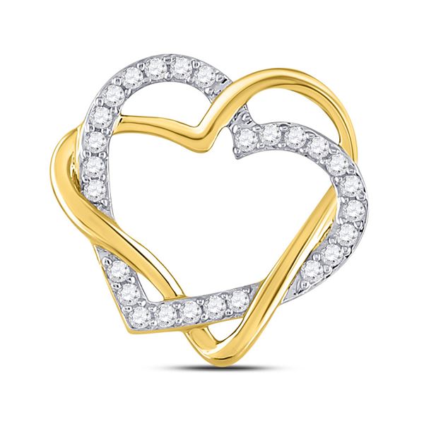 Round Diamond Double Heart Pendant 1/4 Cttw 10KT Yellow Gold