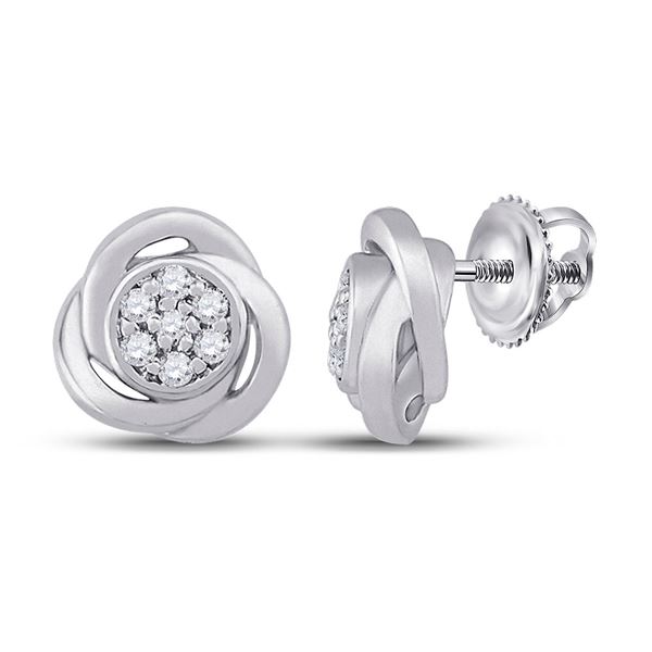 Round Diamond Cluster Earrings 1/10 Cttw 10KT White Gold