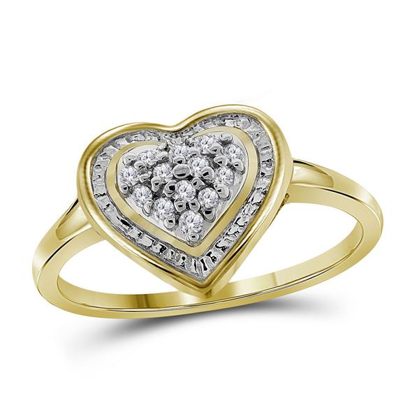 Round Diamond Heart Frame Cluster Ring 1/10 Cttw 10KT Yellow Gold