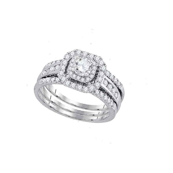 Diamond Bridal Wedding Ring Band Set 1 Cttw 14KT White Gold