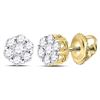 Image 1 : Round Diamond Flower Cluster Earrings 1/2 Cttw 14KT Yellow Gold