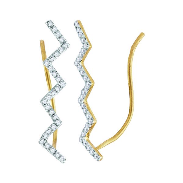 Round Diamond Zig Zag Climber Earrings 1/6 Cttw 10KT Yellow Gold